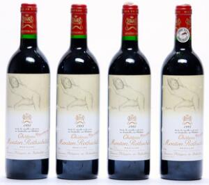 4 bts. Château Mouton Rothschild, Pauillac. 1. Cru Classé 1993 A hfin.