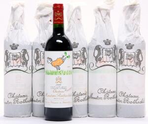 6 bts. Château Mouton Rothschild, Pauillac. 1. Cru Classé 1999 A hfin.