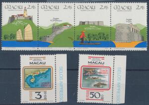 Macau. 1982-1986. Planche med 6 mærker incl. 4-stribe. Postfrisk. Michel EURO 185