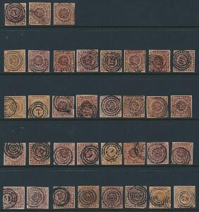 1851-1854. 4 RBS. Planche med 35 smukke fuldrandede mærker