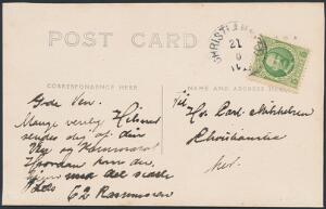 1907. Fr.VIII. 5 Bit, grøn. Postkort fra CHRISTIANSTED 21.8.191X.