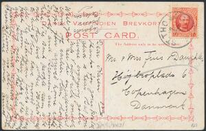 1907. Fr.VIII. 10 Bit, rød. Postkort fra ST. THOMAS 7.12.1911.