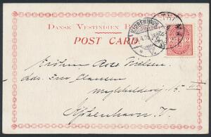 1903. Våben. 2 cent, rød. Single på postkort til Danmark, stemplet ST. THOMAS 4.4.1905.