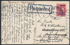 Thailand. Siam. 1914. SKIBS-kort sendt til Danmark, stemplet i KJØBENHAVN 23.12.14 og rammestempel Paquebot.