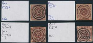 1851. 4 RBS Ferslew. Plade I, nr. 77, 87, 88 og 97. 4 usædvanlig smukke pladede mærker