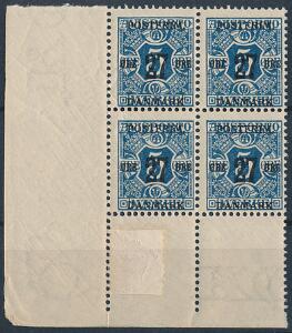 1918. 275 øre, blå, vm. III. Postfrisk 4-BLOK. AFA 5600