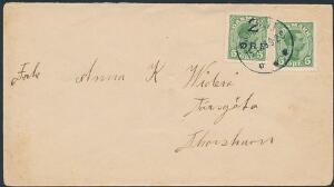 1919. 25 øre, grøn og Chr.X, 5 øre, grøn på flot brev fra THORSHAVN 15.1.19