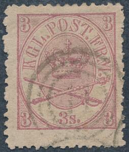 1864. 3 sk. 1870 linietakket 12 12. Pænt stemplet eksemplar. AFA 6000