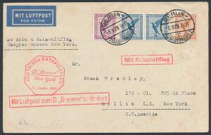 Tysk Rige. 1929. KATAPULT brev DEUTSCHER KATAPULTFLUG D. Bremen - New York sendt til USA.