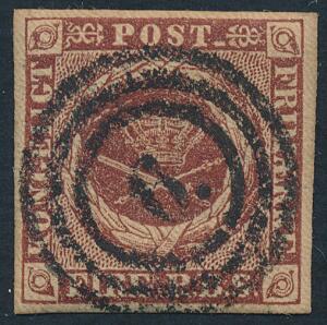 1851. 4 RBS Ferslew. Flot eksemplar annulleret med nr.stempel 6 Aabenraa