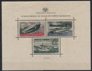 Spanien. MINIARK. Samling på 3 plancher 5 sider med mange bedre incl. postfrisk Ubåds-miniark.
