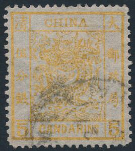 Kina. 1878. Drage. 5 Ca. gul. Stemplet eksemplar.