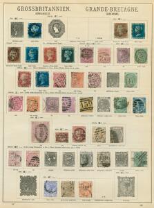 England. 1840-1925. Gammel samling på 4 albumsider med bl.a. nr.2, 4 d. 1855 på blåt papir m.m. Se foto af alle 4 sider