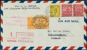USA. 1932. KATAPULT-BREV til Tyskland via S.S. Europe.