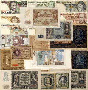 Polen, lille lot sedler i varie rende kvalitet, i alt 21 stk., bl.a. 50 zlotych 2006, Pick 178 i originalt omslag