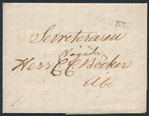 1820. Smukt lille brev til Åbo med sjældent liniestempel KÄSKÖ. Facit 8000. Attest Pahlman.