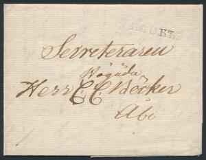 1820. Smukt lille brev til Åbo med sjældent liniestempel KÄSKÖ. Facit 8000. Attest Pahlman.