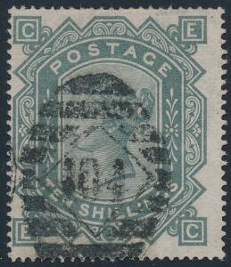 1867. Victoria. 10 sh. greenish grey. Wmk. Maltese Cross. A very fine used stamp. SG £ 2800