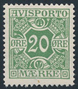1914. 20 øre, grøn. Vm.IV. Pænt postfriskt mærke. AFA 6000