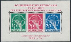 Berlin. 1949. First block. Unmounted mint minisheet. Michel EURO 950. Certificate Schlegel BPP.