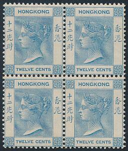 Hong Kong. 1900. Victoria. 12 c. blue. Unmounted mint block of FOUR.