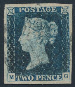 1840. Two Pence, blue. M-G. Large to enormous margins all around with light strike of black Maltese Cross. SG £ 675