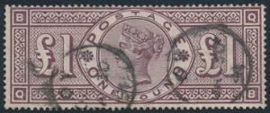 1884. Victoria. 1 £. brown-lilac. Wmk.49. Fine used. SG £ 2400