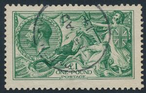 1913. Sea Horses. 1 £. green. Very fine used copy. SG £ 1250