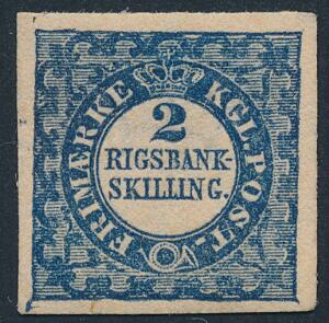 1852. 2 RBS Thiele. Plade II, nr.38. Type 8. Smukt ubrugt mærke med delvis originalgummi. AFA 26000. Attest Kaiser.