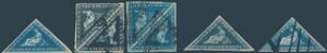 Cape of Good Hope. 1855-58. 4 d. blue. 3 pages with 48 stamps including two pairs.