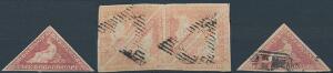 Cape of Good Hope. 1855-58. 1 d. red. Page with 19 stamps including block of four crease.