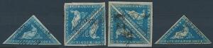 Cape of Good Hope. 1853. 2 d. blue. Page with 21 stamps including pair.