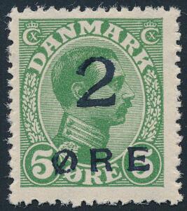1919. 25 øre, Provisorium, grøn. Pænt postfriskt mærke. AFA 25000. Attest Nielsen.