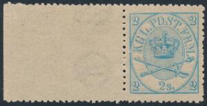 1864. 2 sk. 1870 linietakket 12 12. Perfekt postfrisk mærke med fuld venstre marginal. AFA 6000. Attest Nielsen PRAGTEKSEMPLAR.