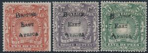 British East Africa. 1895. 2, 3 and 5 Rupees. 3 fine unused high values. 5 R. signed. SG £ 1100