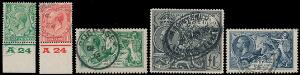 1911-1953. Exhibition collection on 22 pages including the £ 1, Seahorses, green, 1 £. UPU, 1929, black and many other better stamps. Please inspect
