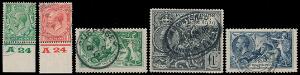 1911-1953. Exhibition collection on 22 pages including the £ 1, Seahorses, green, 1 £. UPU, 1929, black and many other better stamps. Please inspect