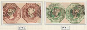 1847-1854. Embossed Issue. 6 d. - 1 sh. Victiora. Exhibition page with 9 stamps and 2 pairs.
