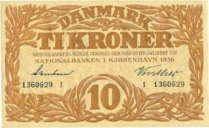 10 kr 1936 I, nr. 1360629, Svendsen  Winther, Sieg 104, DOP 119, Pick 26