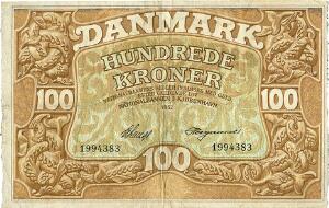 100 kr 1932, nr. 1994383, V. Lange  Heegaard, Sieg 110, DOP 121, Pick 28