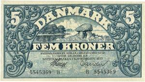 5 kr 1933 B, nr. 5545369, V. Lange  Sander, Sieg 101, DOP 118, Pick 25