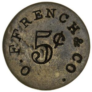 O. French  C., 5 cent, messing, revers med indslået MxSlr, Sieg 20, Higgie 421