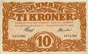 10 kr 1913, nr. 4214586, V. Lange  Rosenstand, Sieg 103, DOP 114, Pick 21