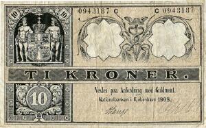 10 kr 1908 C, 2. udgave, nr. 0943187, Sieg 95, DOP 103, Pick 7