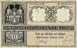 10 kr 1909 D, 2. udgave, nr. 0245510, Sieg 95, DOP 103, Pick 7