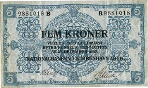 5 kr 1910 B , 2. udgave, nr. 9881018, Sieg 93, DOP 102, Pick 6