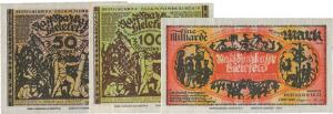 Germany, Bielefeld, 1, 50 and 100 milliarden Mark Notgeld, linen, Grab. 85, 87, 88. 3