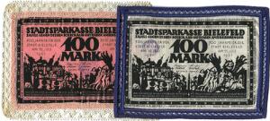 Germany, Bielefeld, 100 Mark, Notgeld, silk and linen, Grab. 29d, 32b4, 5 different