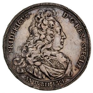 Fredrik I, 1 Riksdaler 1721, SM 58a, with engravers signature, slightly cleaned