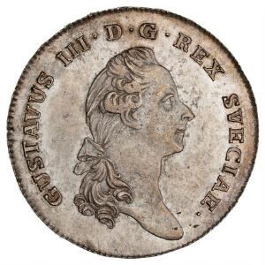 Gustav III, 1 Riksdaler  3 Daler Silvermynt 1782, SM 48